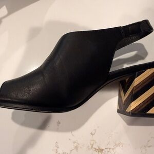 Eileen Fisher Black Slingback Mules with Patterned Heel